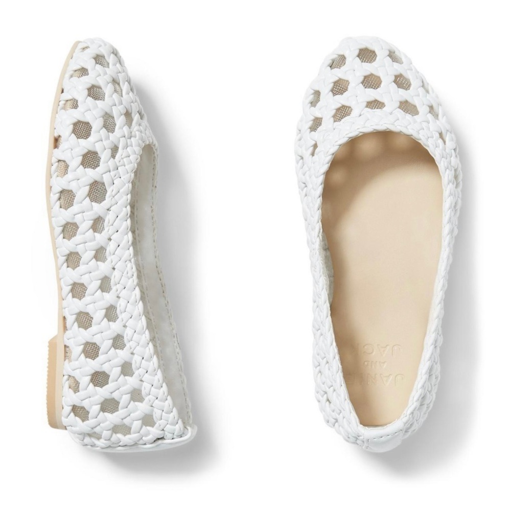 ♥️HP JANIE AND JACK Woven Flats Sz 10 White Octagonal Rattan Leather Worn 1X